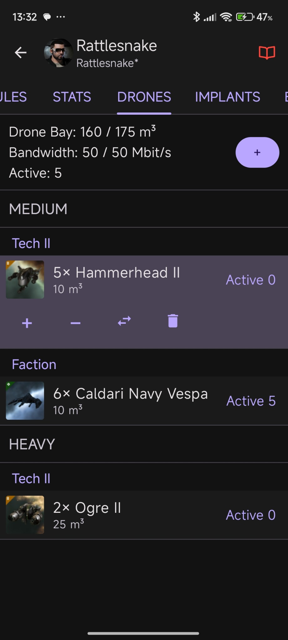 EVE Fitting drone management screen