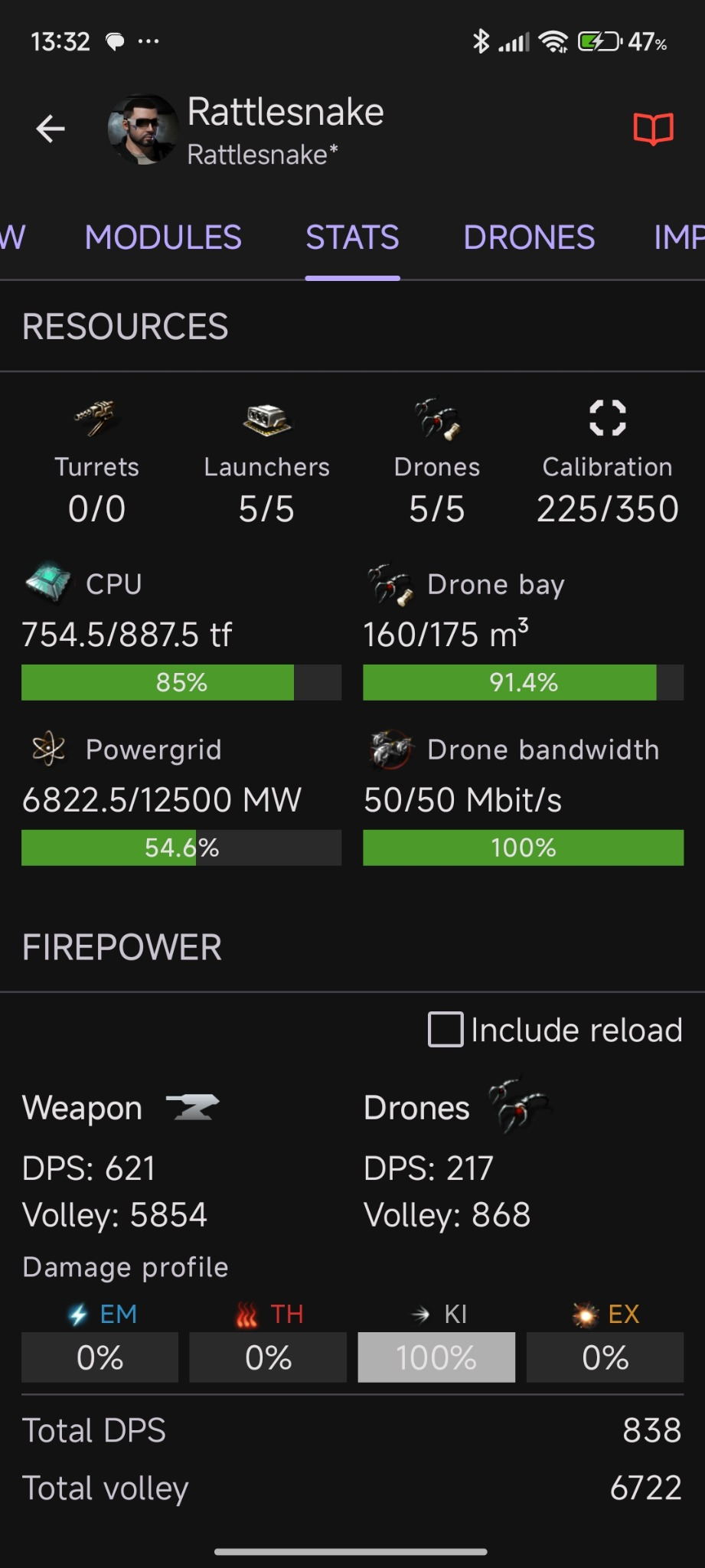 EVE Fitting fit statistics screen