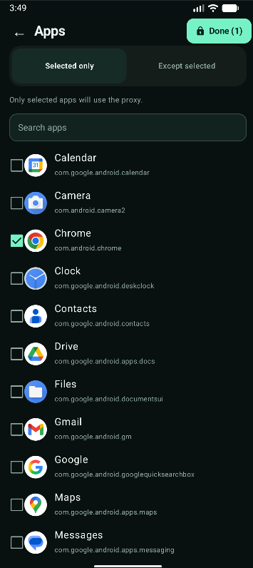 PROXYx — app selection for proxy routing