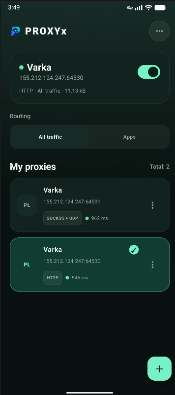 PROXYx — proxy management app for Android